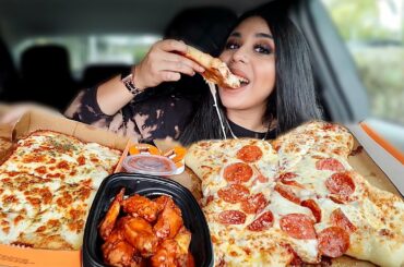 LITTLE CAESARS MUKBANG! Crazy Calzony, Buffalo Wings with Ranch, Italian Cheese Bread
