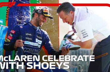 McLaren Celebrate With Shoeys On Monza Podium | 2021 Italian Grand Prix