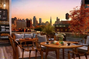 Autumn Rooftop Coffee Shop Ambience - Relaxing  Autumn Jazz Music with Chill Sunset