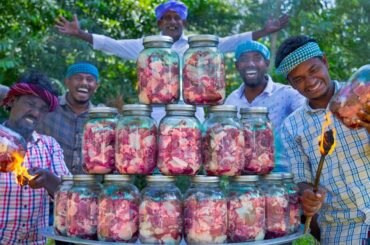 COOKING in GLASS JAR | Canning Meat Recipe Cooking in Village | Simple Delicious RAW Meat Recipe