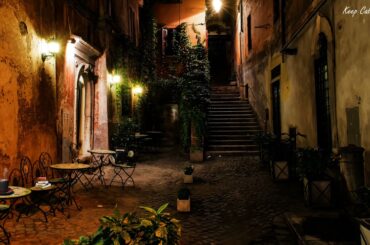 Romance Outdoor Restaurant Night Ambience with Jazz Music in Rome, Italian