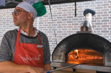 Italian Pizza from Naples with Buffalo Mozzarella and Salami. London Street Food