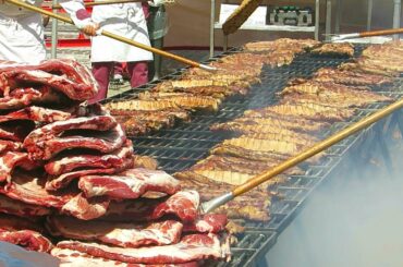 Italy Street Food. Colossal Grill of Pork Ribs, Tons of Roasted Chestnuts, Grilled Octopus, Pastries