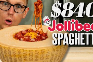 $840 Cheese Wheel Jollibee Spaghetti Taste Test | FANCY FAST FOOD