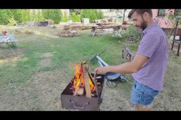 Countryside. Cooking Mamaliga.