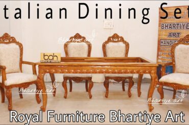 DN-25 Royal furniture Beautiful Italian Wooden Carved Dining Set In Solid Teakwood @Bhartiye Art