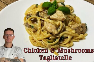 Delicious Italian Chicken and Mushrooms Tagliatelle (Italian Pasta)