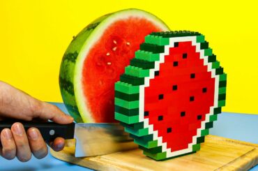 Lego Watermelon Cake - Lego In Real Life | Funny Stop Motion Cooking & ASMR 4k