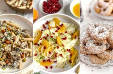 VEGAN DINNER 010: Creamy pasta Boscaiola | Easy fennel and orange salad | Red wine cookies