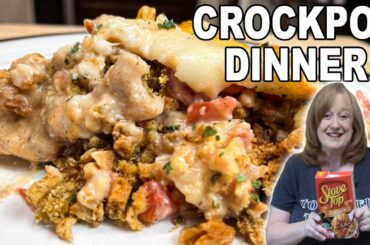 Crockpot CHEESY BRUSCHETTA CHICKEN with Stove Top Stuffing, an Italian Flavored Dinner Dish