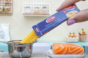 Miniature Salmon Spaghetti | Italian Spaghetti Recipe | ASMR Cooking Mini Food