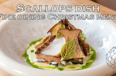 Scallops with Jerusalem artichoke and lovage (second course) - Fine dining Christmas menu special