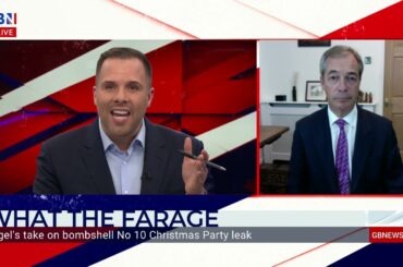 Nigel Farage reacts to footage of Downing Street staff joking about a Christmas party