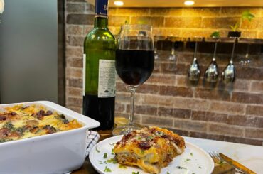 Perfect Lasagna recipe for the holiday season with rich and flavorful, red wine tomato sauce.