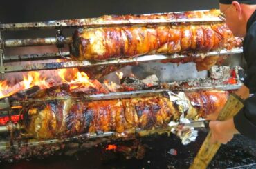 Italy Street Food. Huge 'Porchetta', Tons of Skewers, Paella and more Italian Food