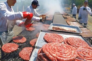 Italy Street Food. Extreme Grill of Ribs, Sausages and Chicken, Filled Burritos, Tacos and more Food