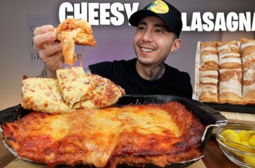 MUKBANG EATING Costco SAUCY Lasagna, Little Caesars Cheesy Italian Bread, Cinnamon bites