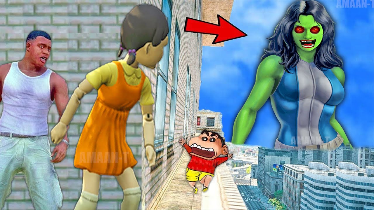 Franklin and Shinchan & Pinchan play HIDE AND KILL with Squid Game Doll In GTA 5 Franklin and Shinchan & Pinchan play HIDE AND KILL with Squid Game Doll In GTA 5