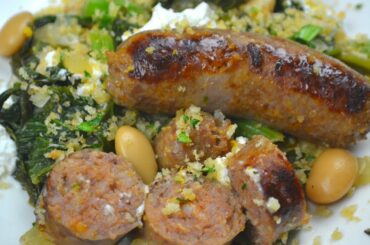 Instant Pot Italian Sausages with Butter Beans and Mustard Greens