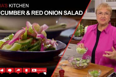 Cucumber & Red Onion Salad with Honey, Vinegar, and Crunchy Celery - Lidia’s Kitchen Series
