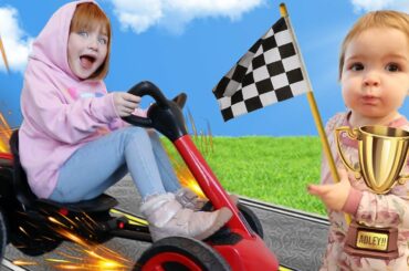 ADLEY and NiKO RACE!!  Flex Kart obstacle course inside dads work after family routine & kids chores