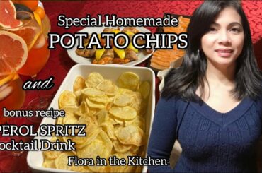 How to make Homemade Potato Chips and Spritz cocktail drink, an Italian typical aperitivo at the bar