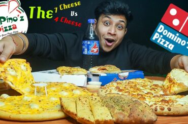 DOMINOS VS LAPINOS MUKBANG The 4 Cheese Vs The 7 Cheese Pizza Comparison | Pizza Eating Show Mukbang