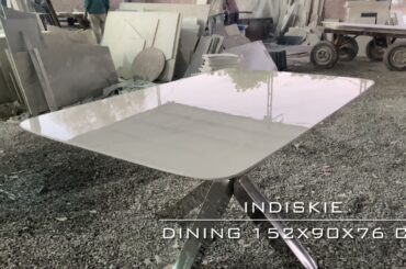 Indiskie Furniture Four Seater Dining Table Stainless Steel Gold Rose Finish Satvario Italian White