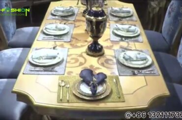 OE-FASHION wholesale luxury blue French Italian rococo style square shape dining table set