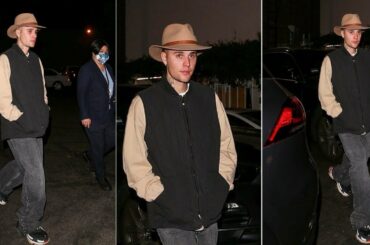 Justin Bieber kept her comfortable in Fedora, vest and baggy jeans.