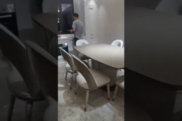 Cheap Luxury style of Long size Dining table with six Chairs in Special wooden furniture manufacture