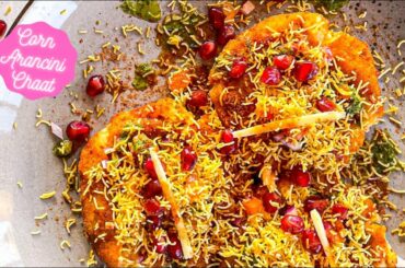 Corn Arancini chaat- Indian Italian fusion recipe that’s a take on Corn bhel! One of a kind recipe!
