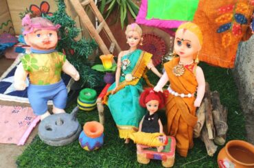 Barbie Doll All Day Routine In Indian Village/Radha Ki Kahani Part-16/Barbie doll Bedtime Story||