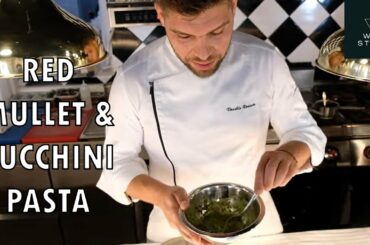 Red mullet & zucchini pasta at Selene restaurant by Botrini's, Santorini, Greece