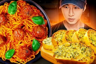ASMR SPAGHETTI & MEATBALLS + CHEESY GARLIC BREAD MUKBANG | COOKING & EATING SOUNDS | Zach Choi ASMR