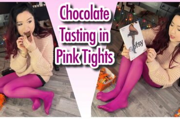 Pink Purple Italian Leggings Reese’s Chocolate Snacks Tasting, Legs Feet Girl Model
