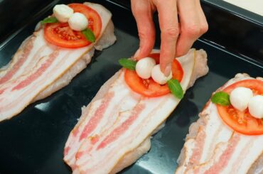 Italian recipe Caprese chicken with mozzarella. Delicious chicken breast.