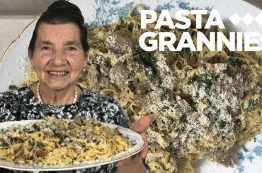 How to make mushroom pasta called taglioline ai funghi | Pasta Grannies