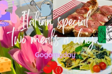 Vlog 5| Italian special|two meals a day| bread pizza|spinach pasta with tomato| plant care|Gogomyday