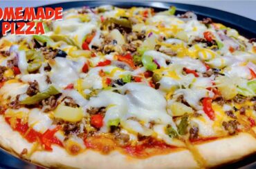 QUICK & EASY HOMEMADE PIZZA WITH PREGO ITALIAN SAUCE | HOMEMADE PIZZA CRUST & MEAT | #PERLYDEE