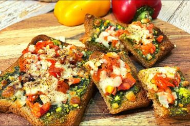 Italian Pesto toast recipe / Italian Bread Snacks / vegetarian snacks / easy ingredients #shorts