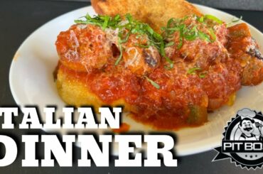 Italian Dinner on the Griddle (Fried Grit Cakes w/ Sausage and Meatballs)