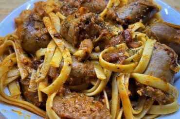 Pasta & Protein Dinner l Fettuccine pasta & Italian Sausage In Marinara Sauce l Gastro Guru