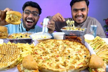 Eating Extreme Large Pizza, Italian Panini, Club Sandwich, Burgers, Pasta & Kheer | Mukbang