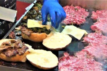 Street Food in Italy. Burgers, Picanha, Pork Ribs, Lamb Skewers, Roasted Pork, Sweets and more food