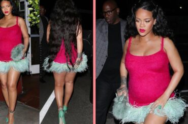 RIHANNA OUT FOR ITALIAN FOOD IN A STUNNING FUSHIA DRESS!