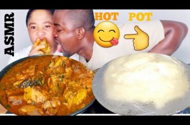 ASMR AFRICAN FOOD HOT POT OGBONO SOUP WITH FUFU, #hotpotfood #Italy
