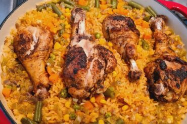 Chicken Legs With Rice And Vegetables.