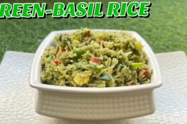 Green Basil Rice | Basil pesto rice | Italian pesto rice recipe | Pesto fried rice recipe