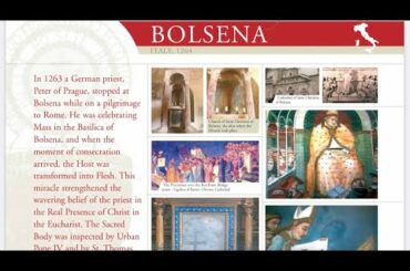 Eucharistic miracle-happened in Bolsena Italy.Appearances-of bread and wine remain,substance changed